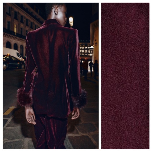 ZARA VELVET BLAZER WITH FAUX FUR CUFFS - Picture 4 of 11